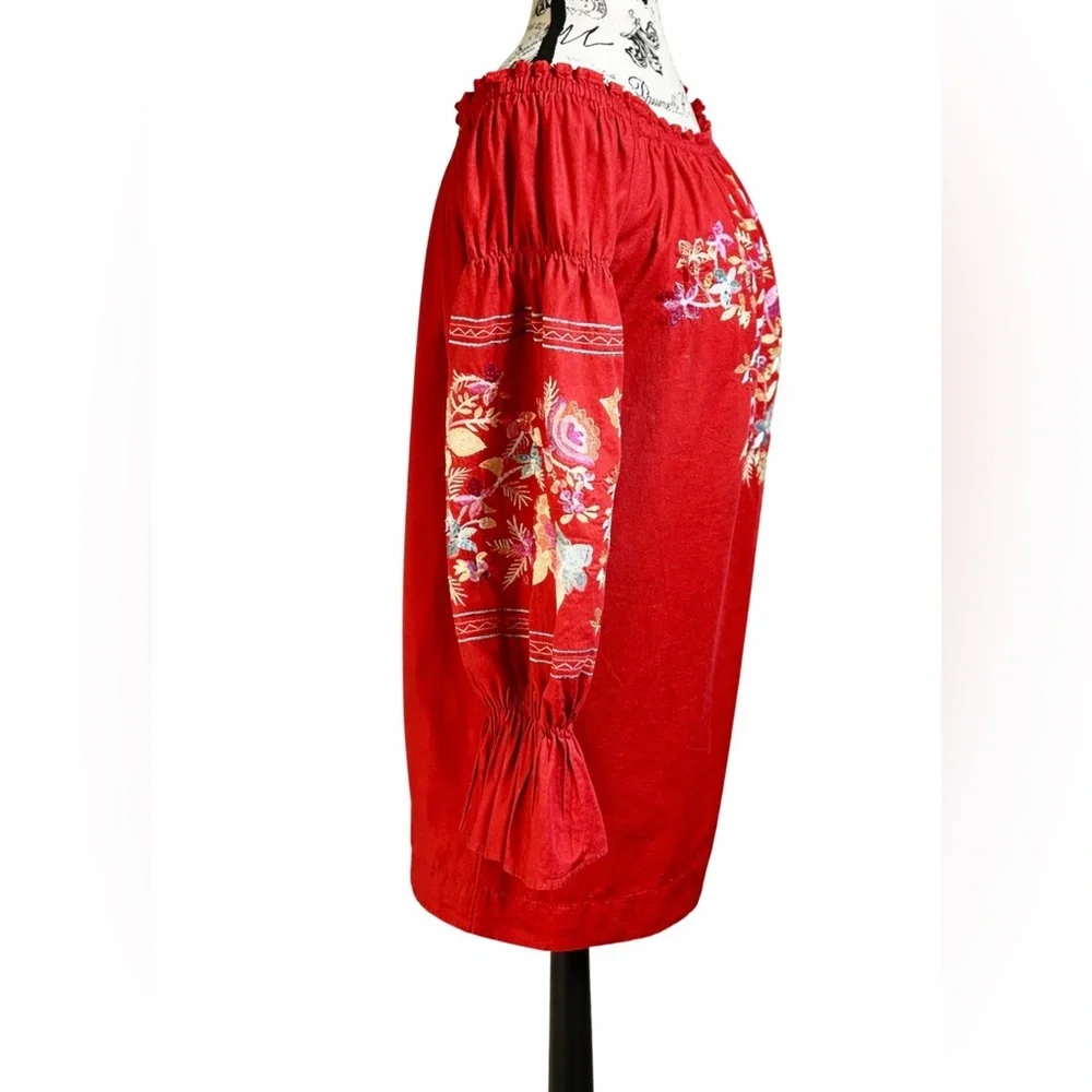 Free People Fleur Du Jour Enchanted Garden Off Shoulder Embroidered Dress XS💛